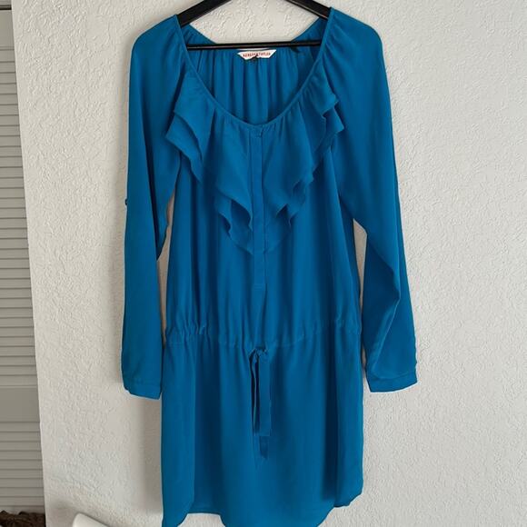 Rebecca Taylor 100% Silk Ruffle Front Mini Dress Long Sleeve Vacation Resortwear - Picture 1 of 7